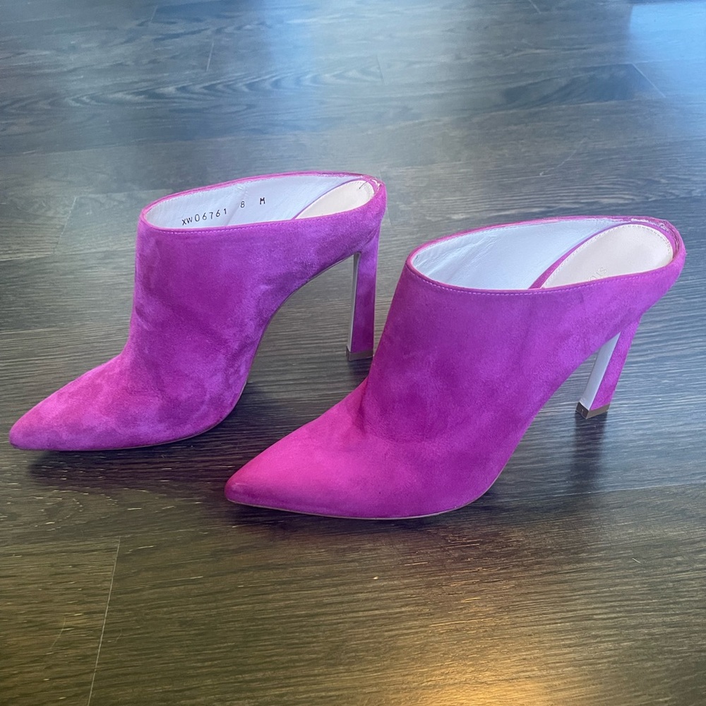 Stuart Weitzman Camila Pointed-Toe Slide Mule in Raspberry
